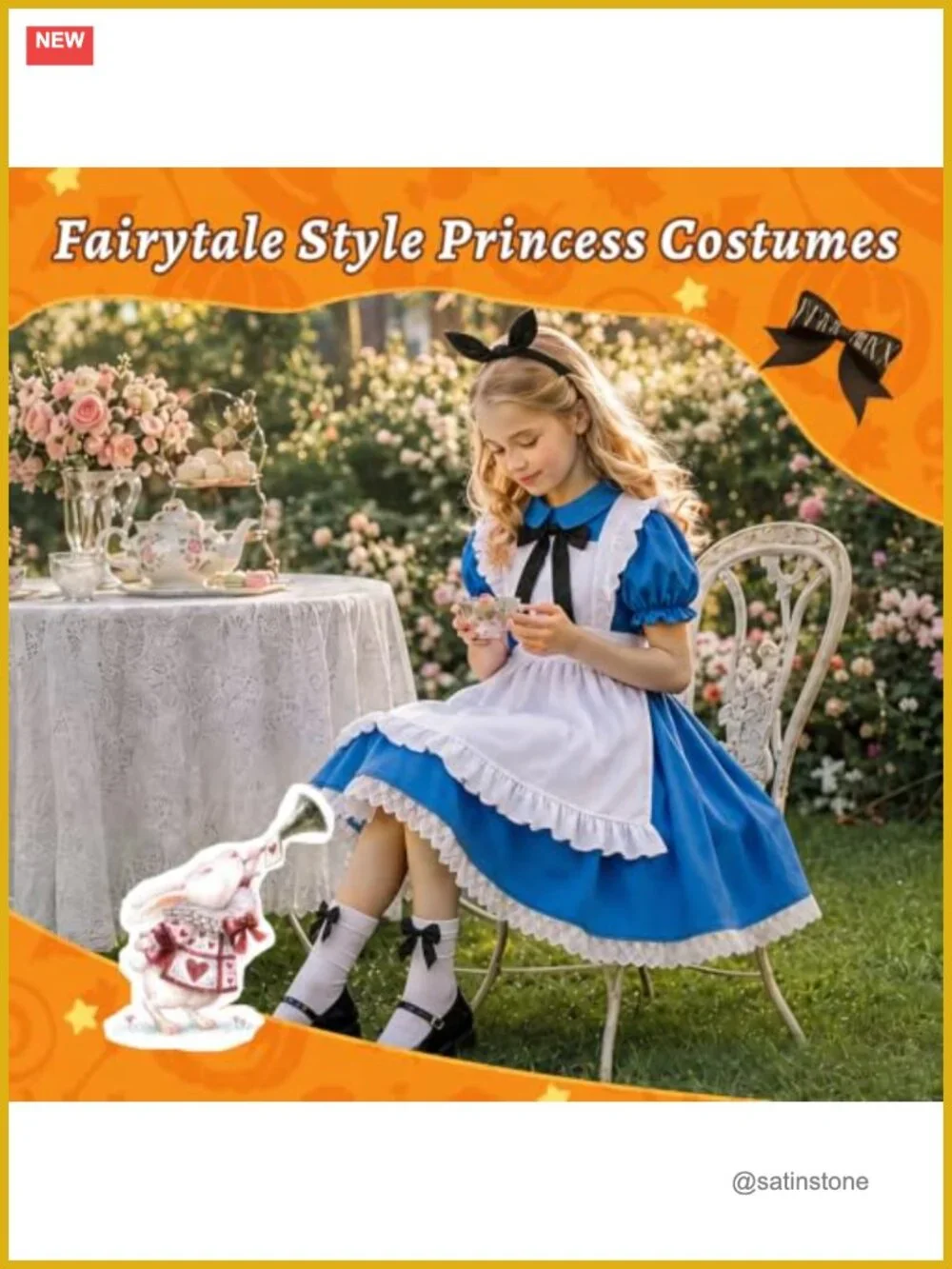 Girls Maid Halloween Costume Dress Set 5-Piece Cosplay Vintage